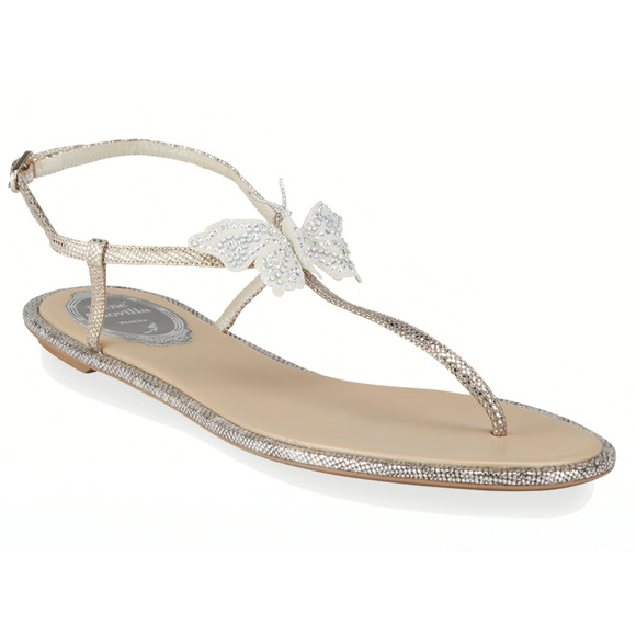 Rene Caovilla Blush Lizard Butterfly Strass Flat Thong Ankle Strap Sandal 38.5 - Picture 1 of 12